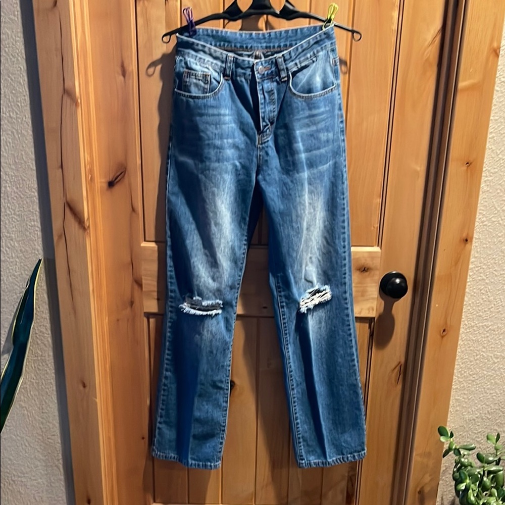 Distressed Straight/Wide Leg Jeans